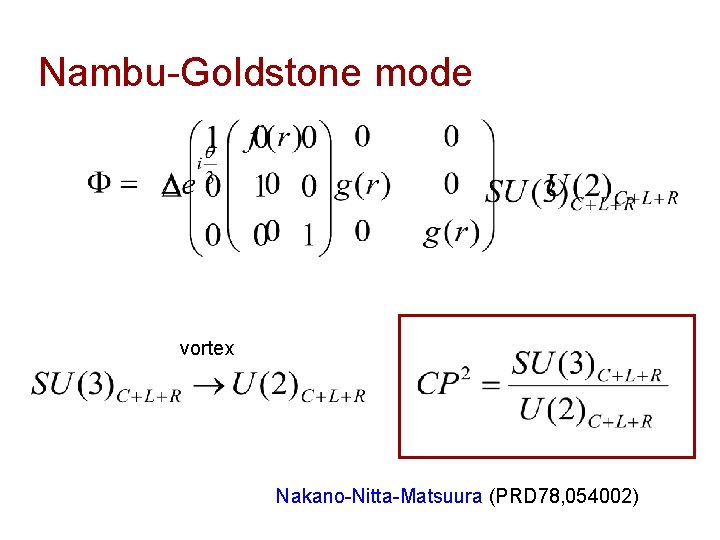 Nambu-Goldstone mode vortex Nakano-Nitta-Matsuura (PRD 78, 054002) 