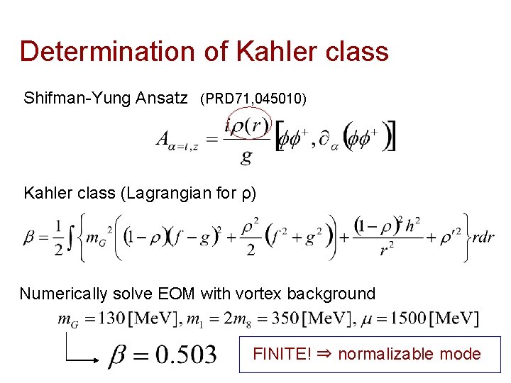 Determination of Kahler class Shifman-Yung Ansatz (PRD 71, 045010) Kahler class (Lagrangian for ρ)