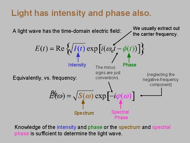 Light has intensity and phase also. We usually extract out the carrier frequency. A