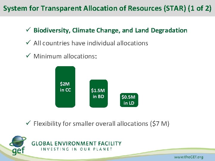 System for Transparent Allocation of Resources (STAR) (1 of 2) ü Biodiversity, Climate Change,
