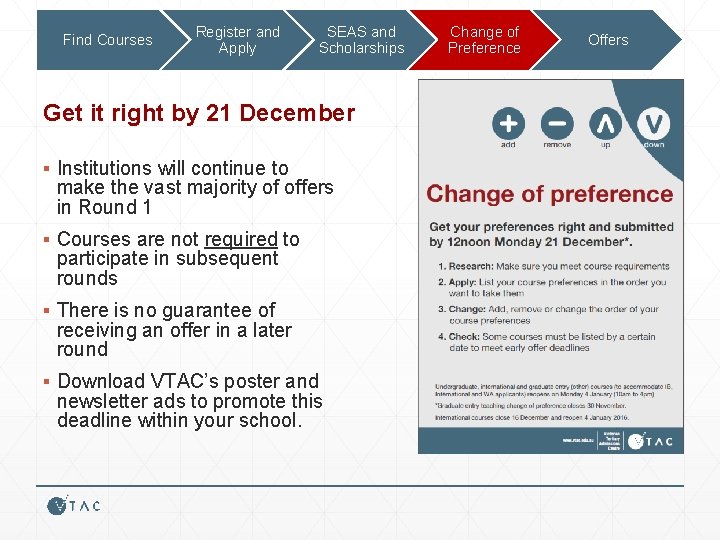 Find Courses Register and Apply SEAS and Scholarships Get it right by 21 December