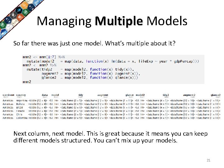 Managing Multiple Models So far there was just one model. What’s multiple about it?