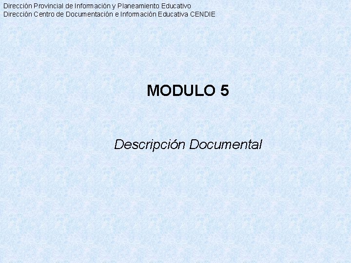 Dirección Provincial de Información y Planeamiento Educativo Dirección Centro de Documentación e Información Educativa