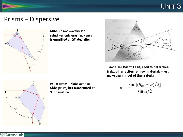 UNIT 3 Prisms – Dispersive Abbe Prism: wavelength selective, only one frequency transmitted at