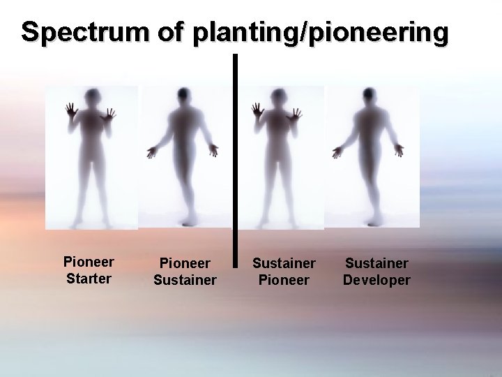 Spectrum of planting/pioneering Pioneer Starter Pioneer Sustainer Developer 