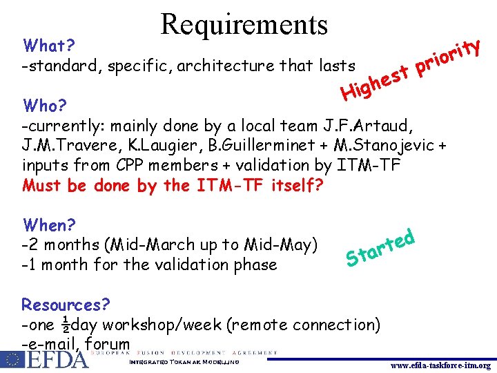 Requirements What? -standard, specific, architecture that lasts y t i r rio p t