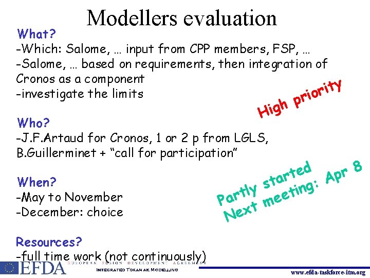 Modellers evaluation What? -Which: Salome, … input from CPP members, FSP, … -Salome, …