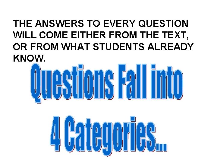 THE ANSWERS TO EVERY QUESTION WILL COME EITHER FROM THE TEXT, OR FROM WHAT