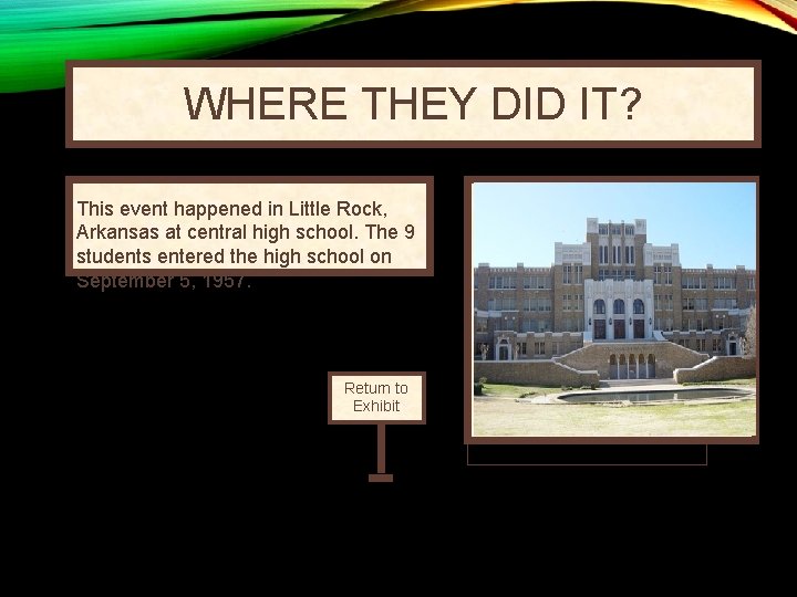 WHERE THEY DID IT? This event happened in Little Rock, Arkansas at central high