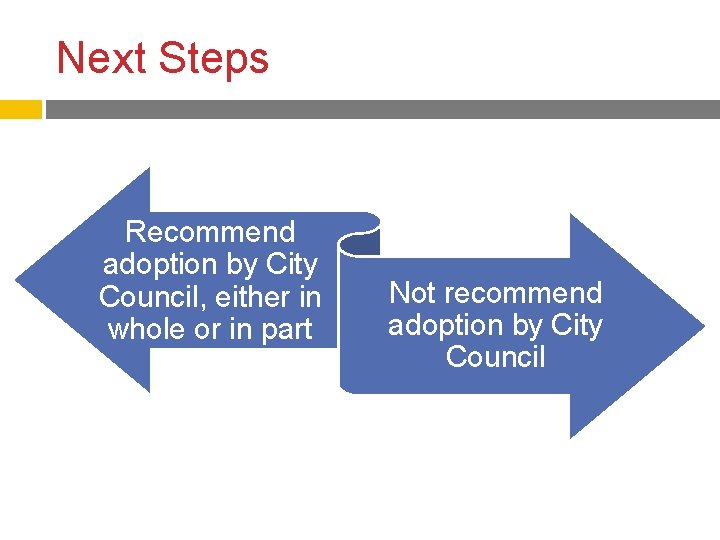 Next Steps Recommend adoption by City Council, either in whole or in part Not Next Steps Recommend adoption by City Council, either in whole or in part Not