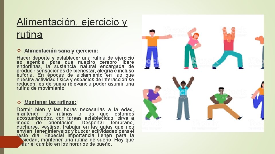 Alimentación, ejercicio y rutina Alimentación sana y ejercicio: Hacer deporte y establecer una rutina