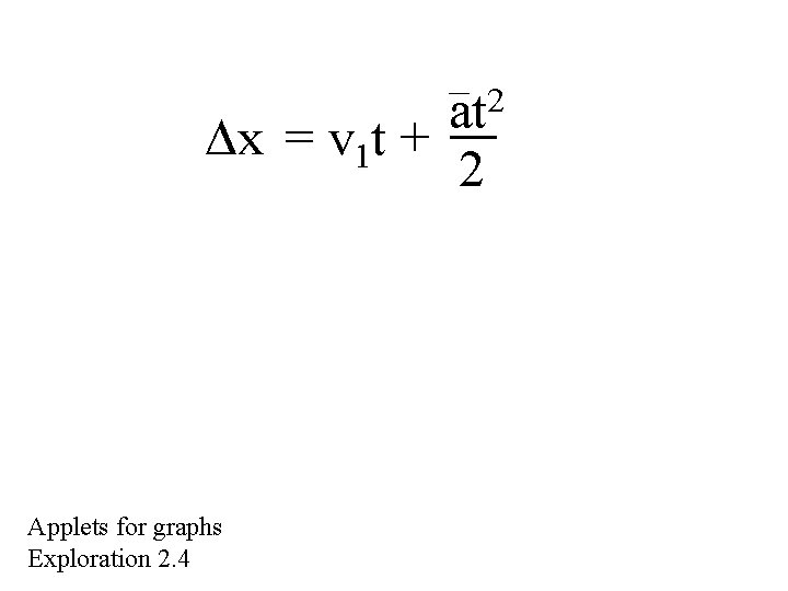 at 2 Dx = v 1 t + 2 Applets for graphs Exploration 2.