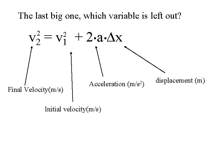 The last big one, which variable is left out? v 2 = v 1