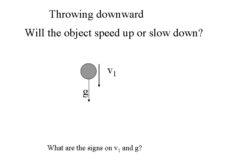 Throwing downward Will the object speed up or slow down? v 1 g What