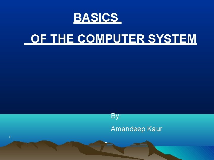BASICS OF THE COMPUTER SYSTEM By: , Amandeep Kaur 