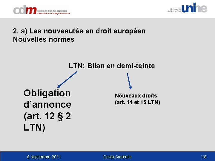 2. a) Les nouveautés en droit européen Nouvelles normes LTN: Bilan en demi-teinte Obligation