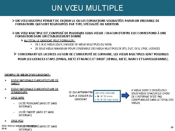 UN VŒU MULTIPLE Ø UN VŒU MULTIPLE PERMET DE CHOISIR LA OU LES FORMATIONS