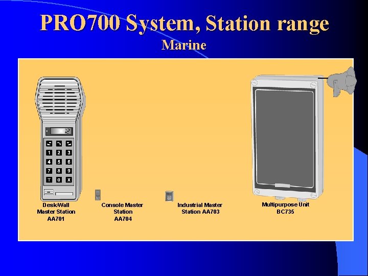 PRO 700 System, Station range Marine Desk/Wall Master Station AA 701 Console Master Station