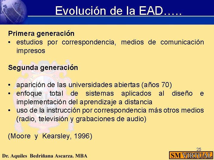 Evolución de la EAD…. . Primera generación • estudios por correspondencia, medios de comunicación