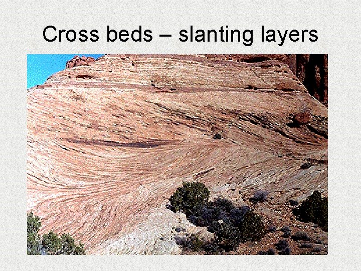 Cross beds – slanting layers 