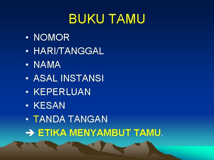 BUKU TAMU • NOMOR • HARI/TANGGAL • NAMA • ASAL INSTANSI • KEPERLUAN •