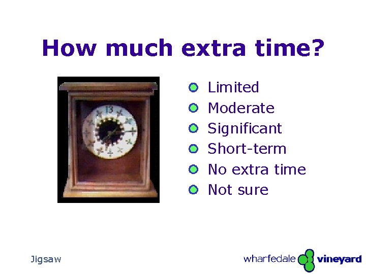 How much extra time? Limited Moderate Significant Short-term No extra time Not sure Jigsaw