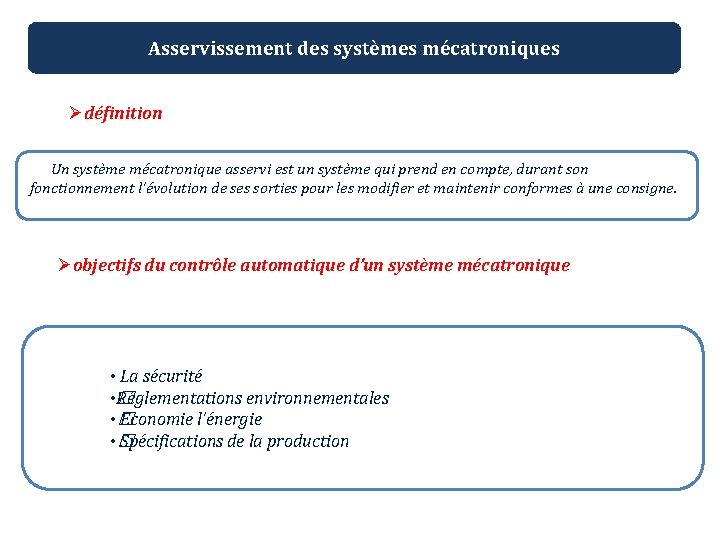 Asservissement des systèmes mécatroniques Ødéfinition Un système mécatronique asservi est un système qui prend