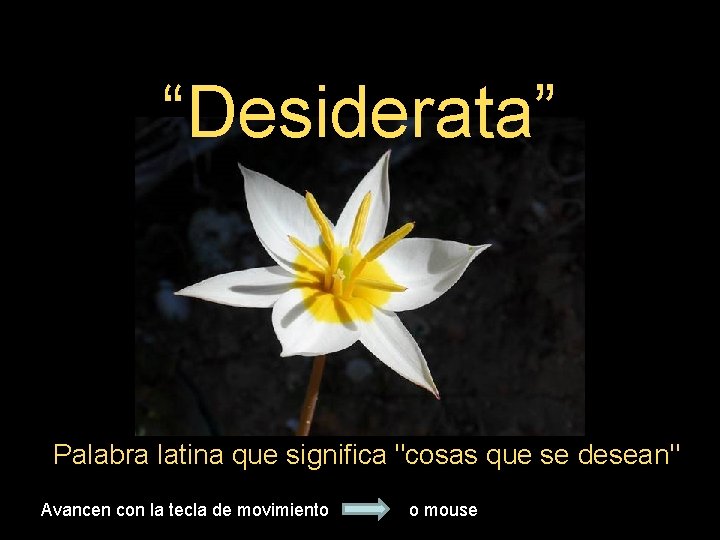 “Desiderata” Palabra latina que significa "cosas que se desean" Avancen con la tecla de