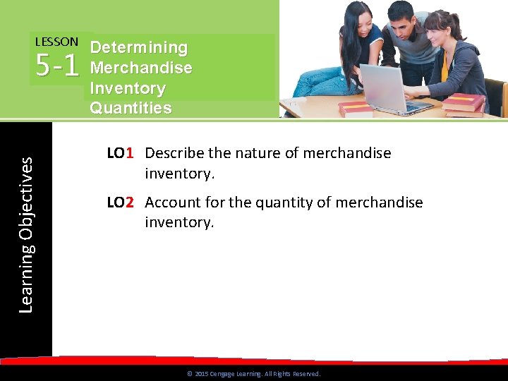LESSON Learning Objectives 5 -1 Determining Merchandise Inventory Quantities LO 1 Describe the nature