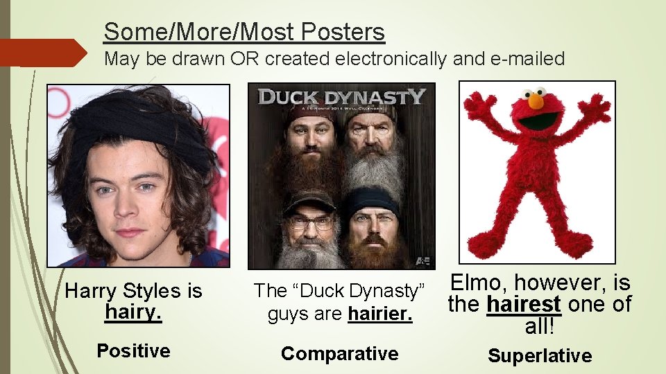 Some/More/Most Posters May be drawn OR created electronically and e-mailed Harry Styles is hairy.