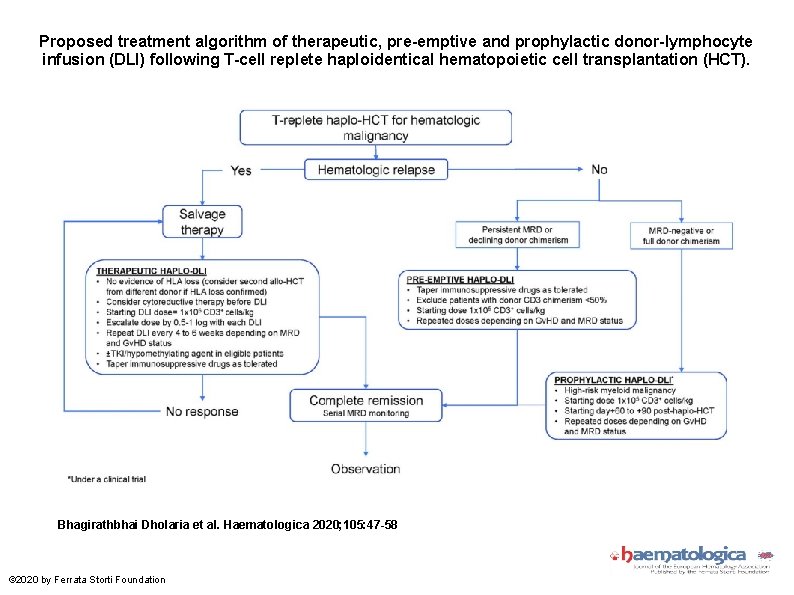 Proposed treatment algorithm of therapeutic, pre-emptive and prophylactic donor-lymphocyte infusion (DLI) following T-cell replete