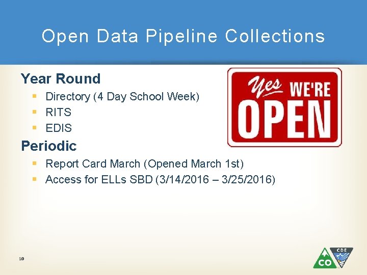 Open Data Pipeline Collections Year Round § Directory (4 Day School Week) § RITS