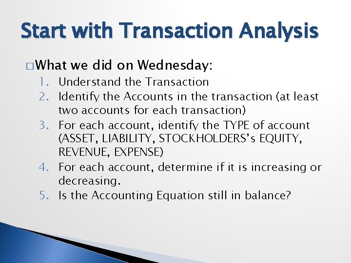Start with Transaction Analysis � What we did on Wednesday: 1. Understand the Transaction