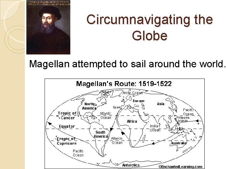 Circumnavigating the Globe Magellan attempted to sail around the world. 