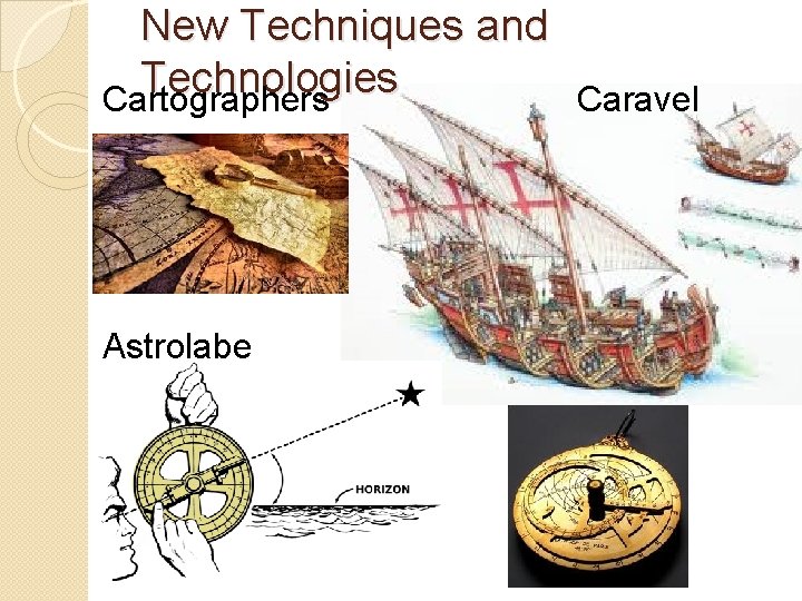 New Techniques and Technologies Cartographers Caravel Astrolabe 