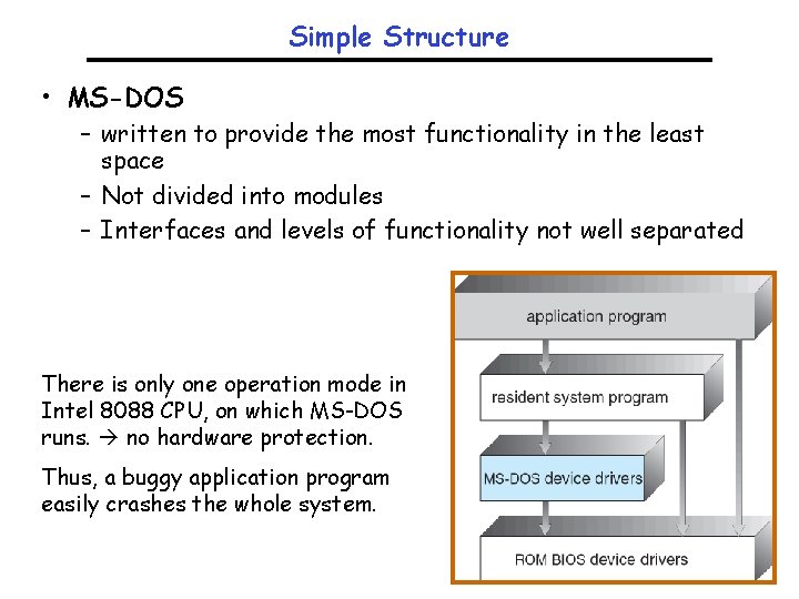 Simple Structure • MS-DOS – written to provide the most functionality in the least