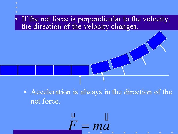  • If the net force is perpendicular to the velocity, the direction of