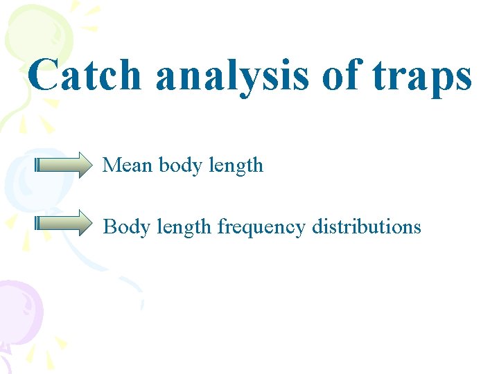 Catch analysis of traps Mean body length Body length frequency distributions 