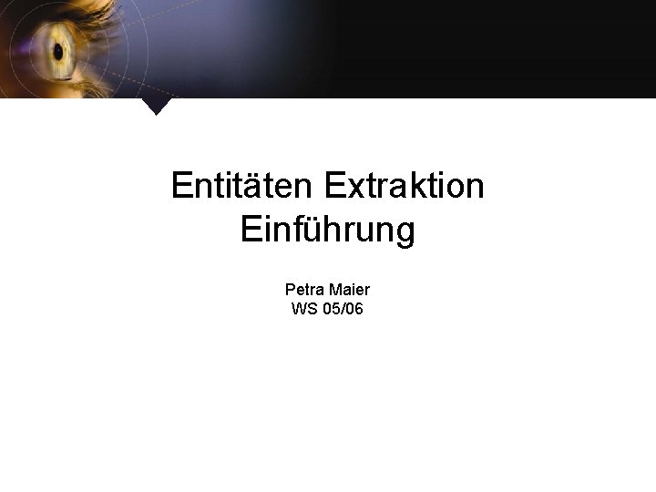 Entitäten Extraktion Einführung Petra Maier WS 05/06 