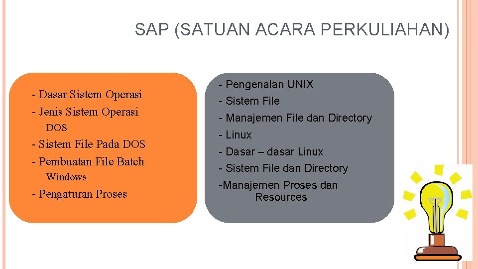 SAP (SATUAN ACARA PERKULIAHAN) - Dasar Sistem Operasi - Jenis Sistem Operasi DOS -