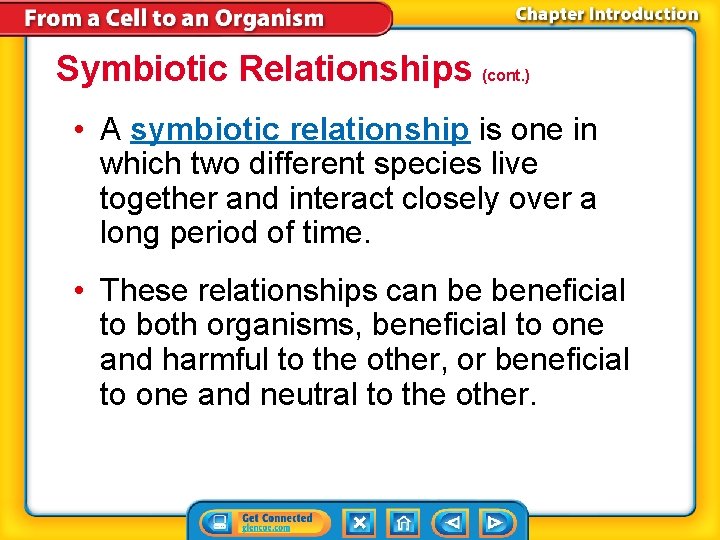 Symbiotic Relationships (cont. ) • A symbiotic relationship is one in which two different