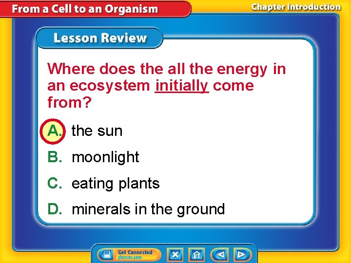 Where does the all the energy in an ecosystem initially come from? A. the
