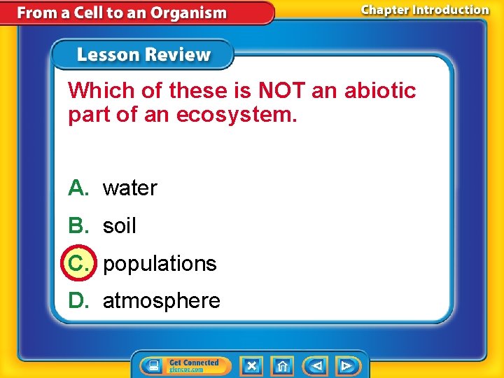 Which of these is NOT an abiotic part of an ecosystem. A. water B.