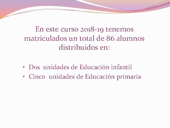 En este curso 2018 -19 tenemos matriculados un total de 86 alumnos distribuidos en: