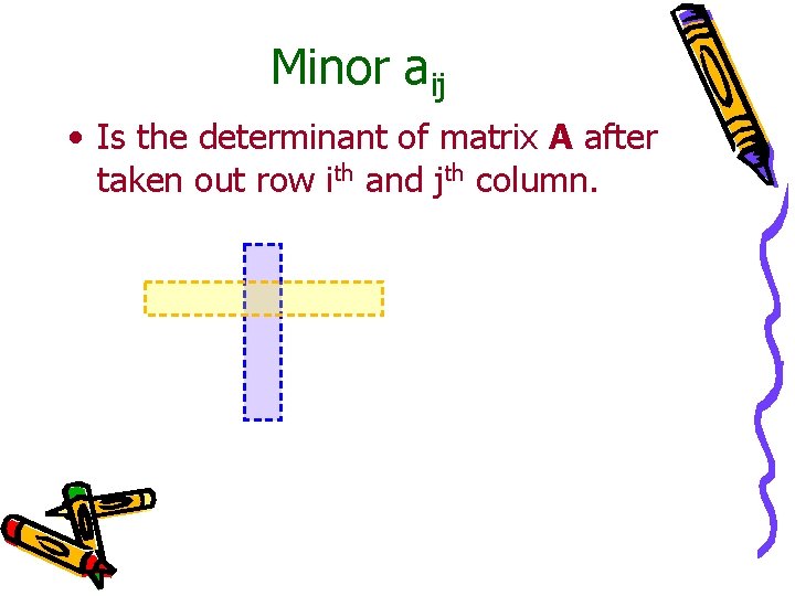 Minor aij • Is the determinant of matrix A after taken out row ith