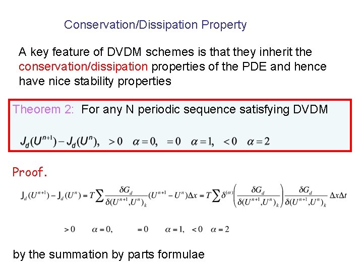 Conservation/Dissipation Property A key feature of DVDM schemes is that they inherit the conservation/dissipation