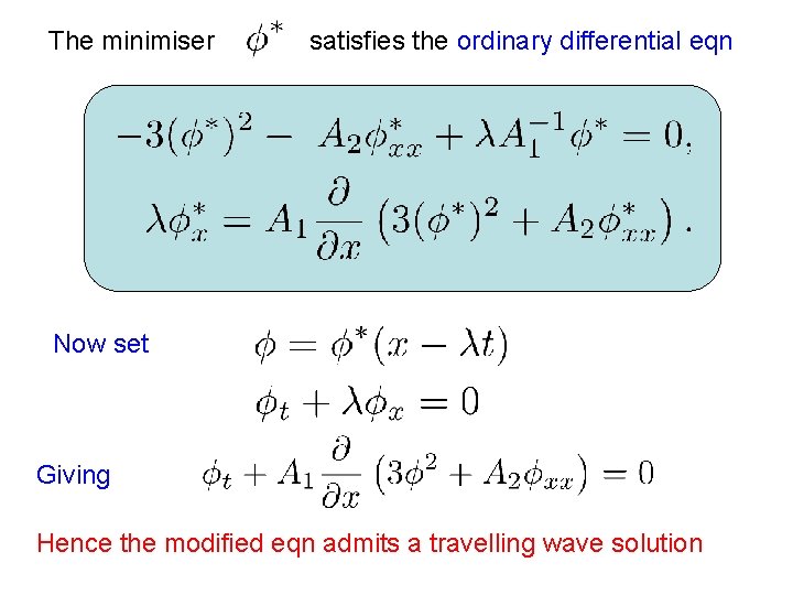 The minimiser satisfies the ordinary differential eqn Now set Giving Hence the modified eqn