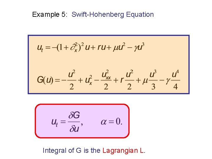 Example 5: Swift-Hohenberg Equation Integral of G is the Lagrangian L. 