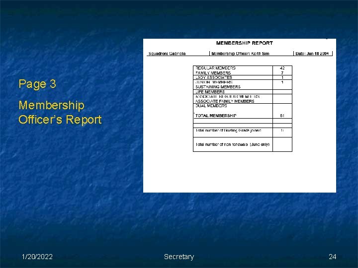 Page 3 Membership Officer’s Report 1/20/2022 Secretary 24 