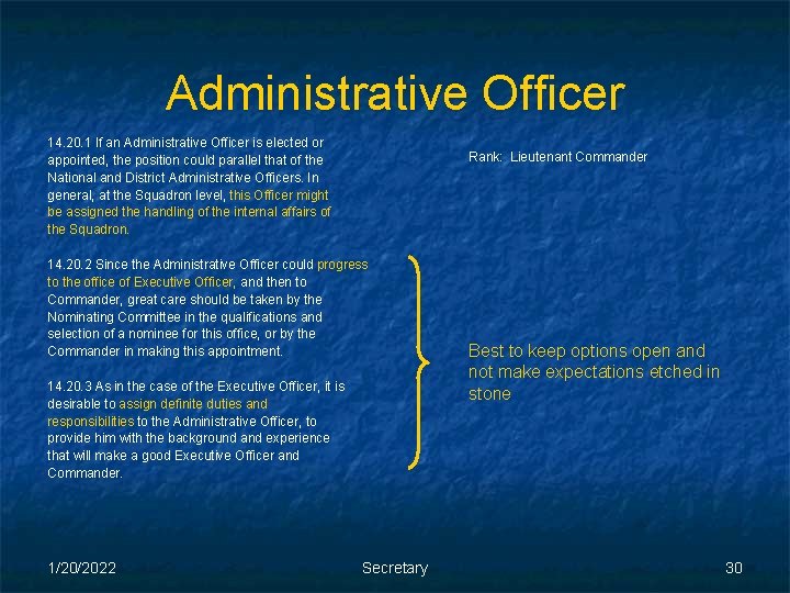 Administrative Officer 14. 20. 1 If an Administrative Officer is elected or appointed, the
